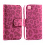 Wholesale iPhone 4S / 4 Leopard Flip Leather Wallet Case  (Hot Pink)